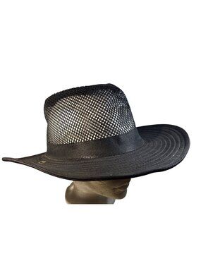 Black Mesh Hat Outdoor Wide Brim Sun Cap Ventilated Crown Lightweight Fishing